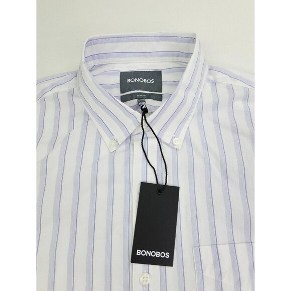 Bonobos Slim Fit Size Medium Mens White Blue Dtripe Button Down Cotton Shirt NWT - Picture 1 of 11